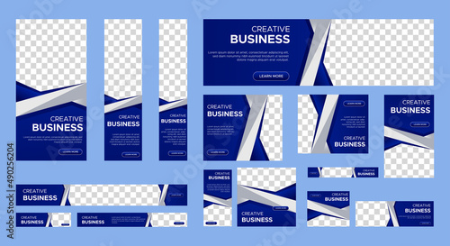 Abstract banner design web template Set, Horizontal header web banner. Modern Gradient Blue cover header background for website design, Social Media Cover ads banner, flyer, invitation card