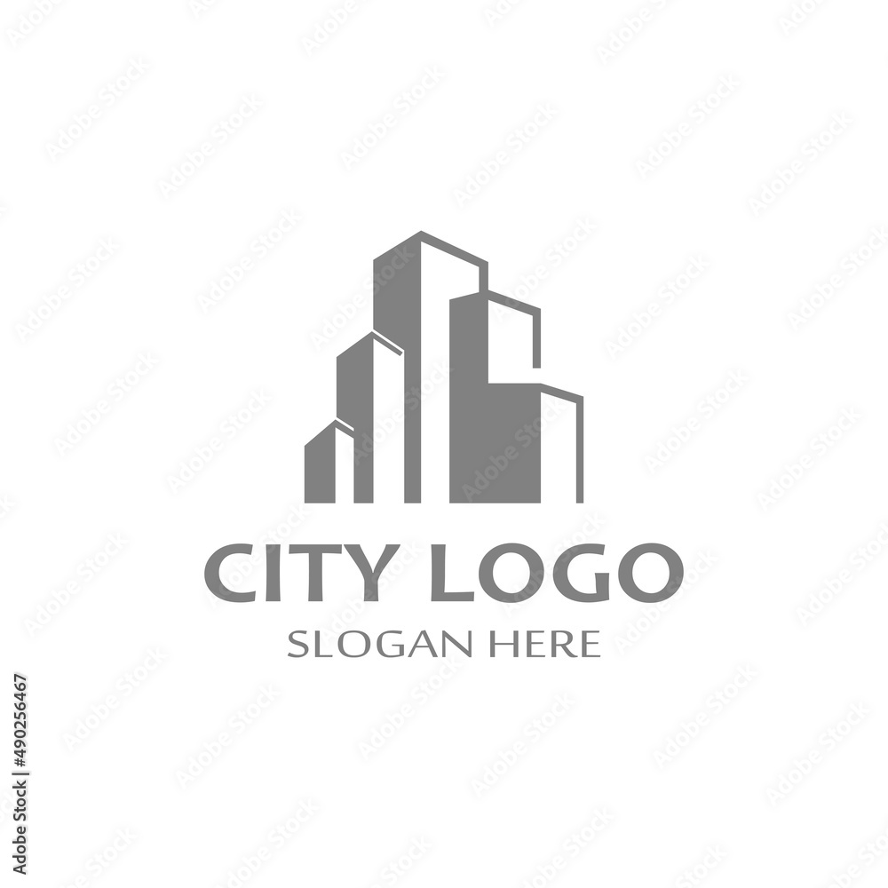 city ​​skyline, city silhouette, modern city and city center. With logo design concept, icon and symbol illustration template.