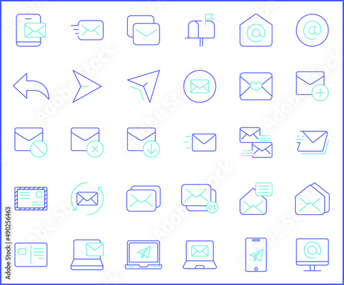 Set of mail and letter icons line style.It contains such Icons as Envelope  e-mail  Mailbox  essential  contact  newsletter  subscribe and other elements.