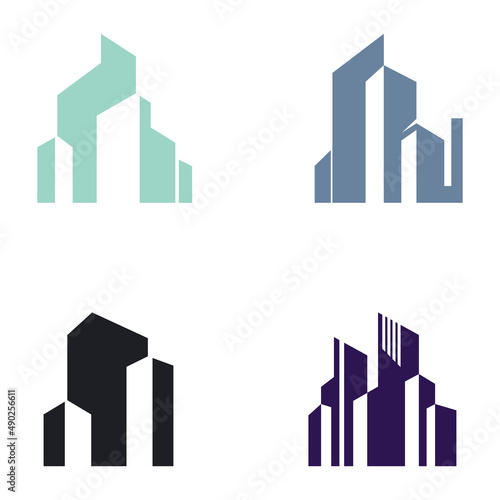 city       skyline  city silhouette  modern city and city center. With logo design concept  icon and symbol illustration template.