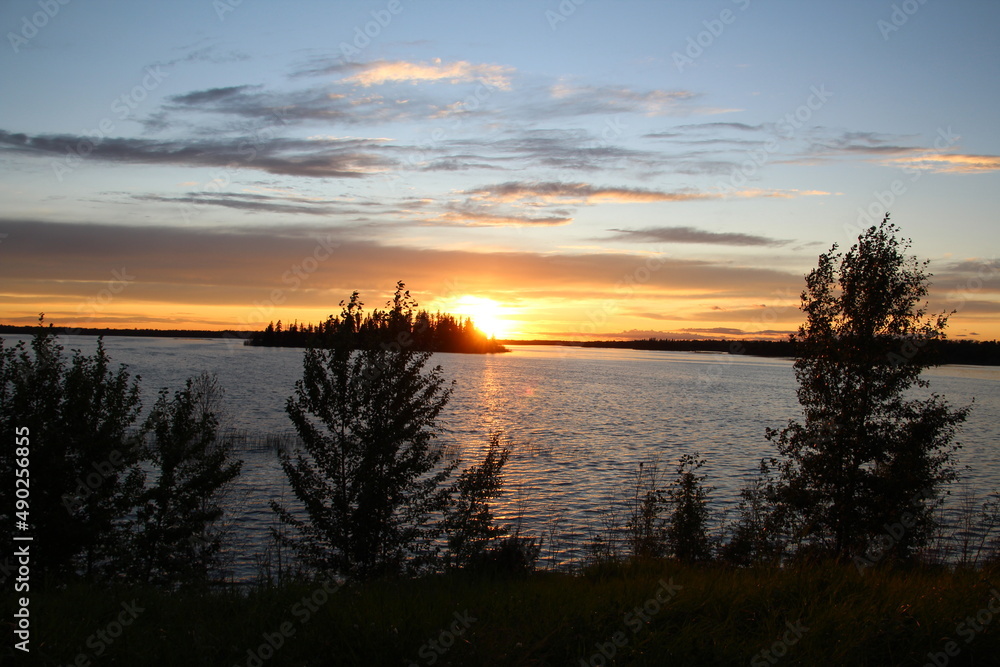 sunset over lake, Elk Island National Park, Alberta