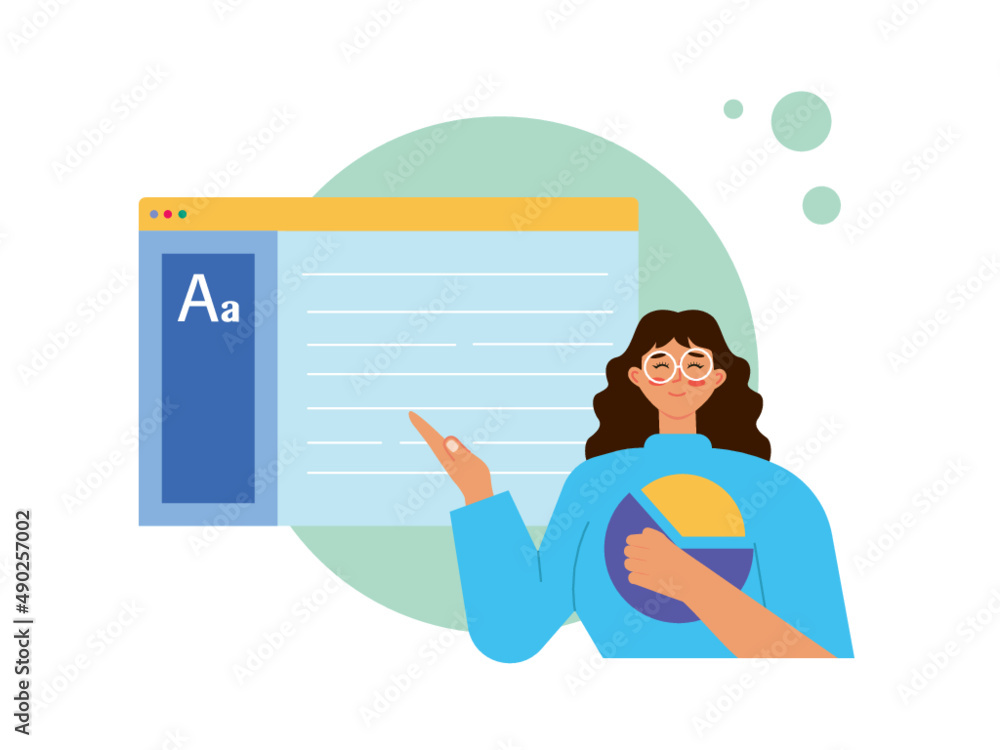 A woman's presentation of the contents of her blogger by holding a chart in her hand. Ai vector illustration A woman's presentation of the contents of her blogger by holding a chart in her hand. Ai vector illustration