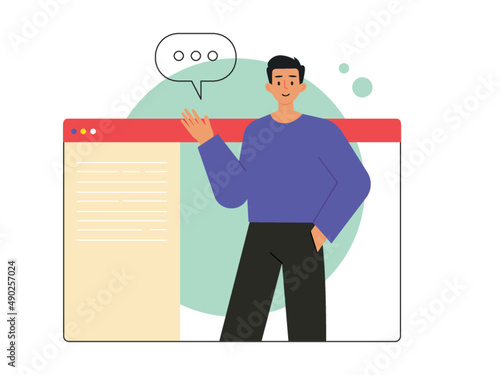 The man presentation about the planning for the work. Blogger vector illustration	