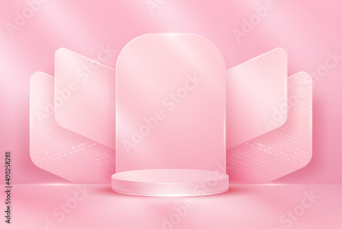 3D pink podium display product background, vector illustration for promoting sales and marketing your product.