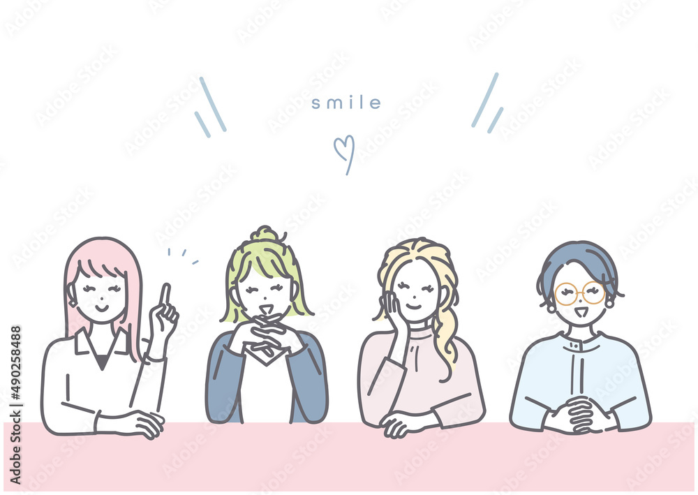 笑顔で意見交換をする若い女性のイメージイラスト