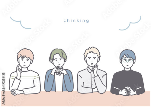 考えながら意見交換をする若い男性のイメージイラスト