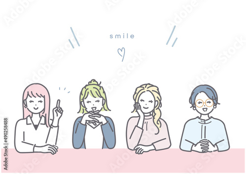 笑顔で意見交換をする若い女性のイメージイラスト