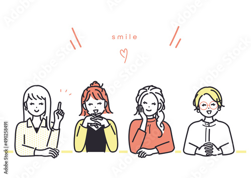 笑顔で意見交換をする若い女性のイメージイラスト