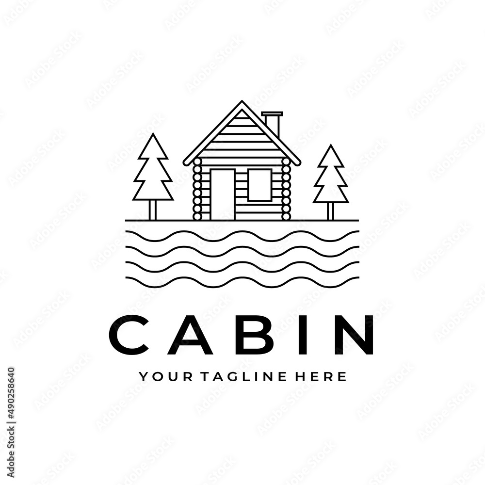 simple line art cabin logo vector illustration