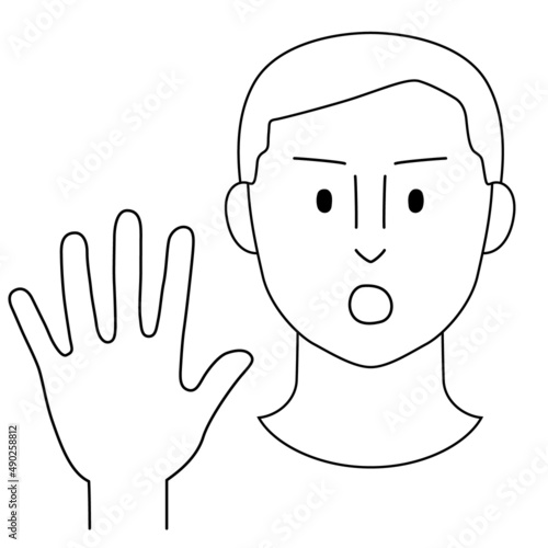 片手を前に突き出し「NO」の意思表示をする人のイラスト（白背景・ベクター・切り抜き）