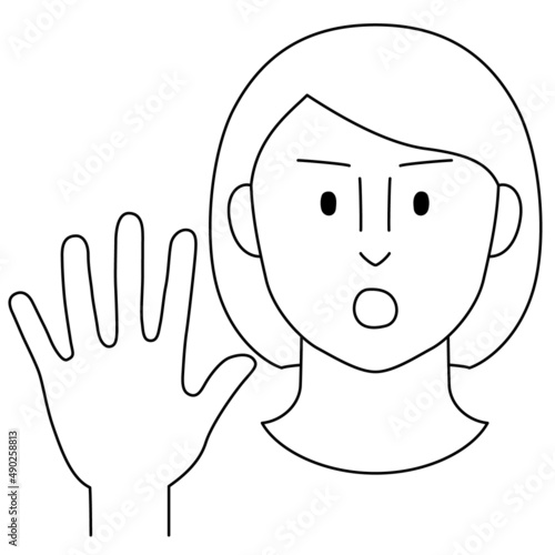 片手を前に突き出し「NO」の意思表示をする人のイラスト（白背景・ベクター・切り抜き）