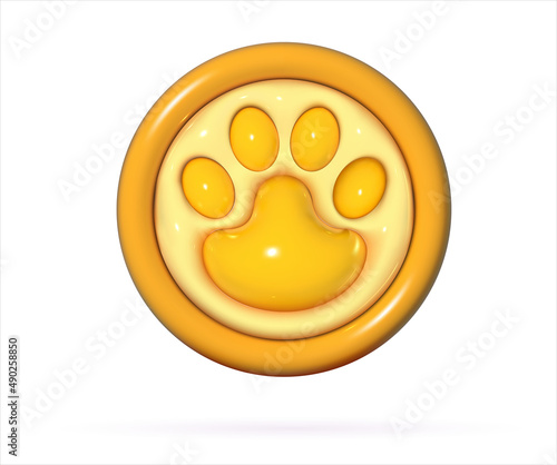Paw 3d print in cartoon soft pop style. Grooming service visual concept. Realistic render vector elements for pet and veterinaty care design.