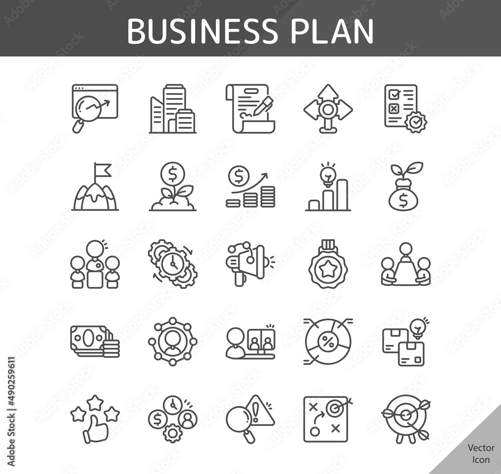 business plan icon set, isolated outline icon in light background, perfect for website, blog, logo, graphic design, social media, UI, mobile app, EPS vector illustration