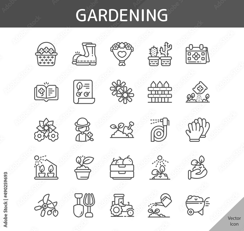 gardening icon set, isolated outline icon in light background, perfect for website, blog, logo, graphic design, social media, UI, mobile app, EPS vector illustration