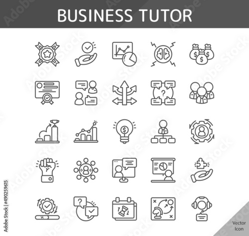 business tutor icon set, isolated outline icon in light background, perfect for website, blog, logo, graphic design, social media, UI, mobile app, EPS vector illustration
