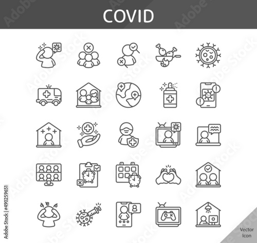 covid icon set, isolated outline icon in light background, perfect for website, blog, logo, graphic design, social media, UI, mobile app, EPS vector illustration