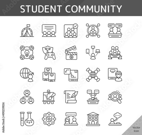 student community icon set, isolated outline icon in light background, perfect for website, blog, logo, graphic design, social media, UI, mobile app, EPS vector illustration