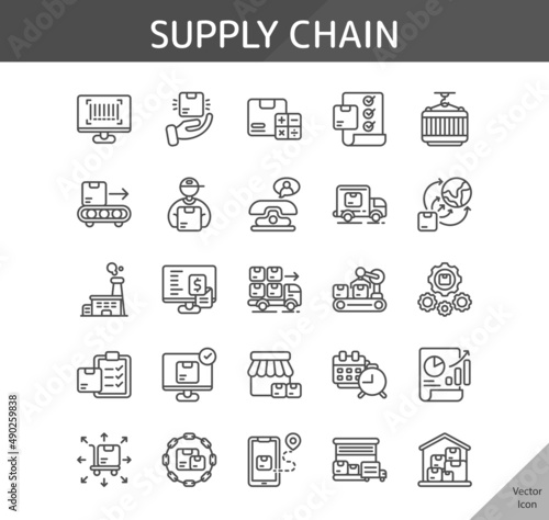 supply chain icon set, isolated outline icon in light background, perfect for website, blog, logo, graphic design, social media, UI, mobile app, EPS vector illustration