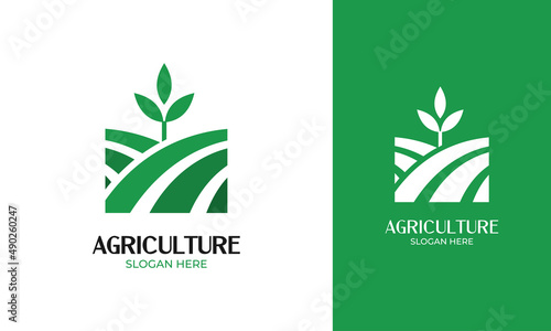 Nature logo design with agriculture field and plant concept