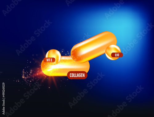 abstract collagen capsules, q10, and vitamin c design vector illustration