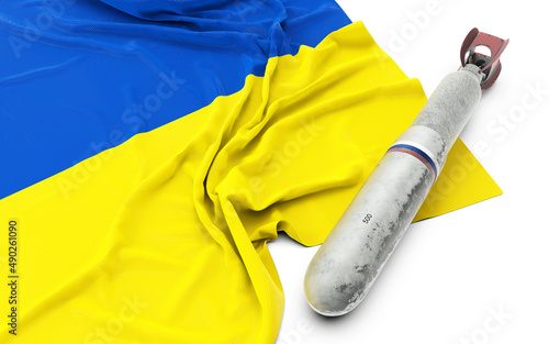 Concept of war between Russia and Ukraine. 3d illustration Ukraine flag and nuclear with clipping path. photo