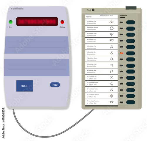 illustration of  Electronic Voting Machine connected with Voter Verifiable Paper Audit Trail machine