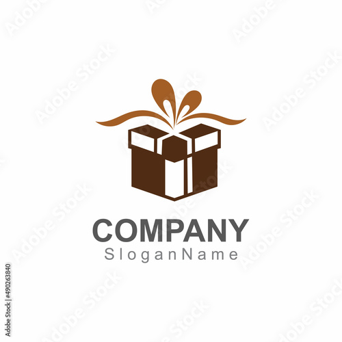 Gift box surprise logo design vector template Image art