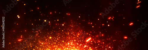 夜空に浮かぶ粒子 パーティクル 星 粉 横長サイズ 幻想的 火の粉 火花 爆発 破片 下 下部 噴火