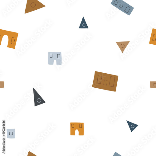 Pattern of children's toy blocks and colorful cubes on a white background. To decorate children's clothes and room photo