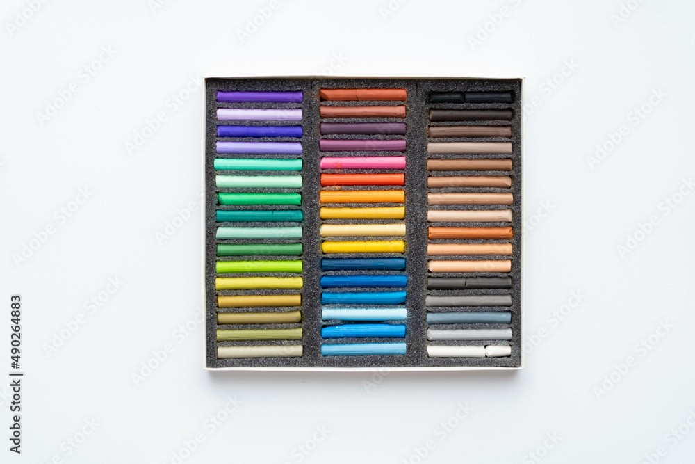 a set of pastel pencils for drawing. Top view