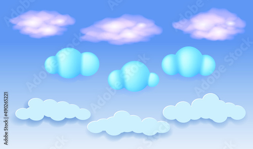 Icons of fluffy volumetric clouds