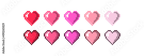 Valentine theme pixel love icon design template with pink, red, orange, peach colors. 8 bit Health symbol. Romance couple art.