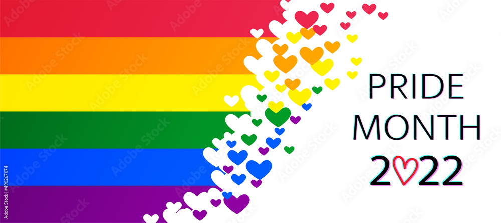 Vecteur Stock LGBT Pride Month 2022 vector concept. Freedom rainbow flag  with hearts isolated on white. Gay parade annual summer event. Design  template for flyer, card, poster, banner | Adobe Stock