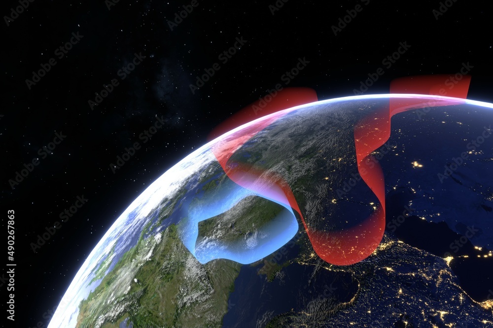 Obraz premium ロシアとウクライナがマークされた地球の3Dレンダリング