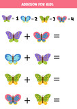 Addition for kids with cute different butterflies.