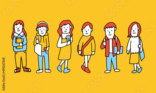 私服を着て通学する大学生のイラスト