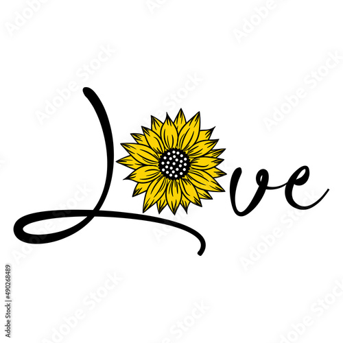 Sunflower Love letters vector Illustration on white background. Sunflower love floral decor