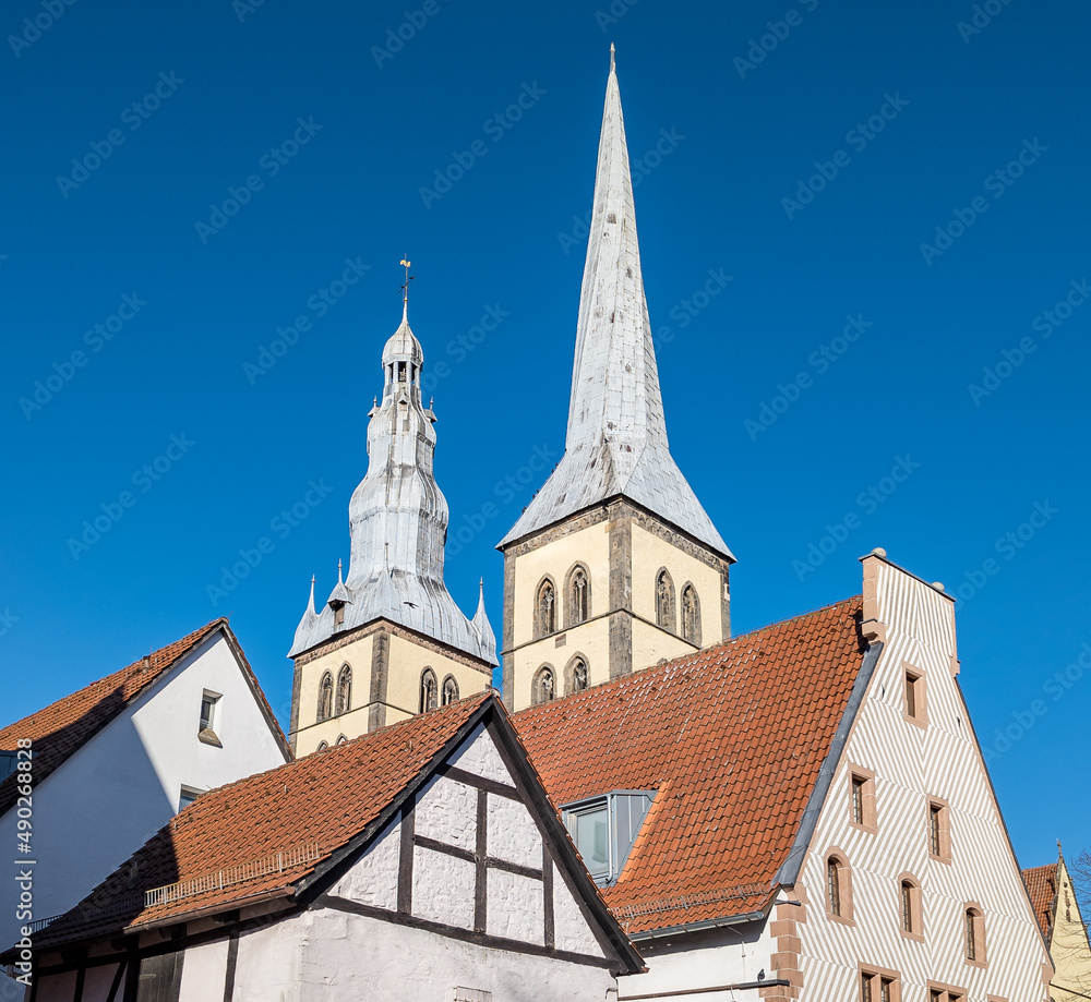 steeple of the church in Lemgo in bright sunshine. steeple of the church in Lemgo in bright sunshine.