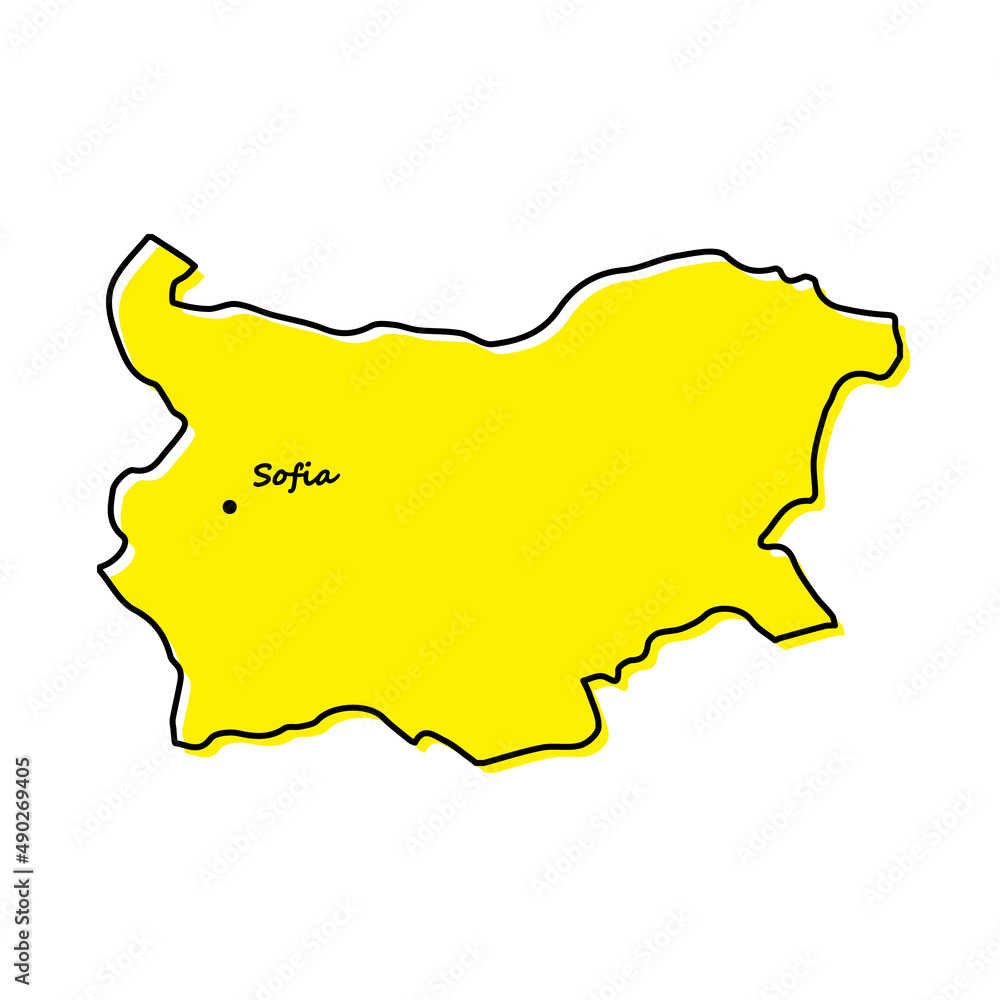 Simple outline map of Bulgaria with capital location
