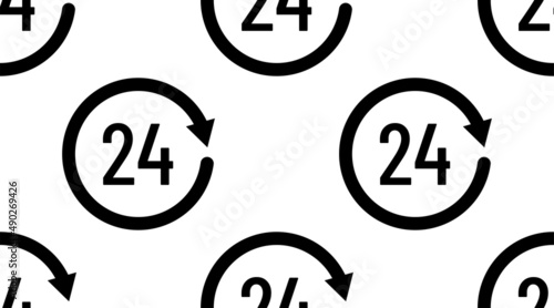 24 hours icon pictogram. Repeat arrows sign. Open around the clock symbol. Vector seamless pattern.