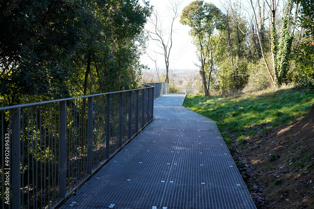 metal walkway protect guides hikers in park metal walkway protect guides hikers in park