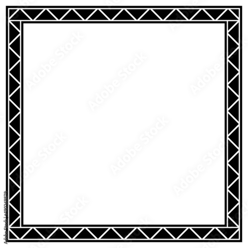Abstract Aztec frame. Black square frames with tribal patterns. Vector Illustration. Classic border triangle template.