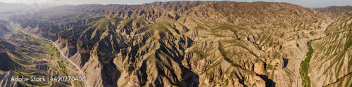 Gorgeous picturesque highway in Republic of Dagestan in Russia. Tourist destinations and hikiing in Dagestan. The nature of mountains and gorges. Different geological rocks of the Caucasus Mountains. photo