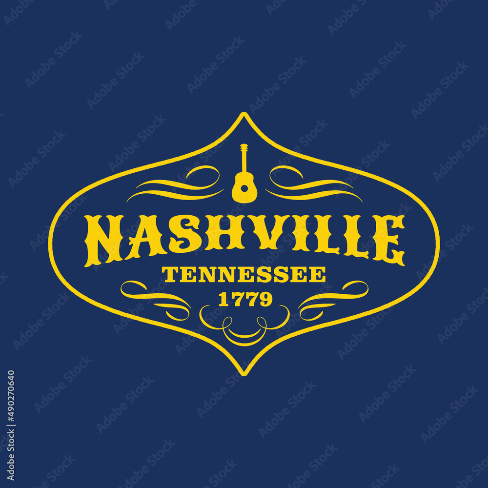 Retro badge Nashville, Tennessee, USA. Visit city logo template for banner, flyer and branding