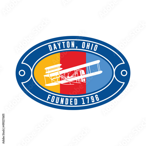 Design badge Dayton, Ohio, USA. Visit city logo template for banner, flyer and branding photo