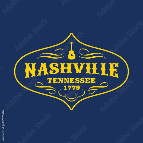 Retro badge Nashville, Tennessee, USA. Visit city logo template for banner, flyer and branding photo