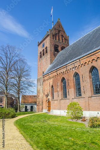 Historic Sint Piter church in small village Grou, Netherlands