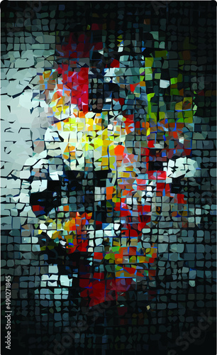 Abstract mosaic chaos pattern on a black background. Scattering cubes, particles. creative background for album, illustration, book.