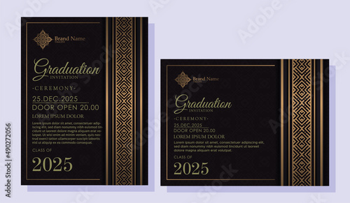 Luxury dark graduation invitation template with ornament border