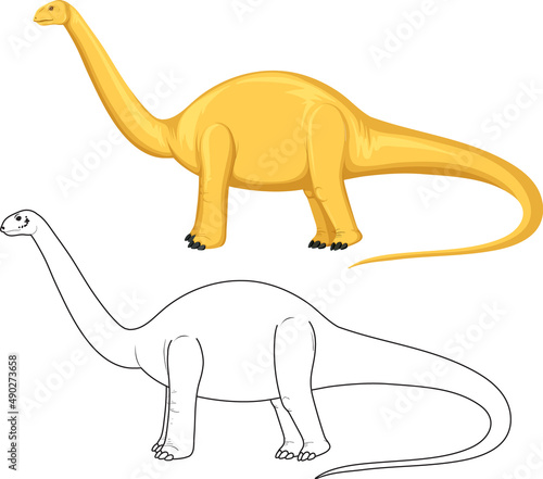 Apatosaurus dinosaur with its doodle outline on white background